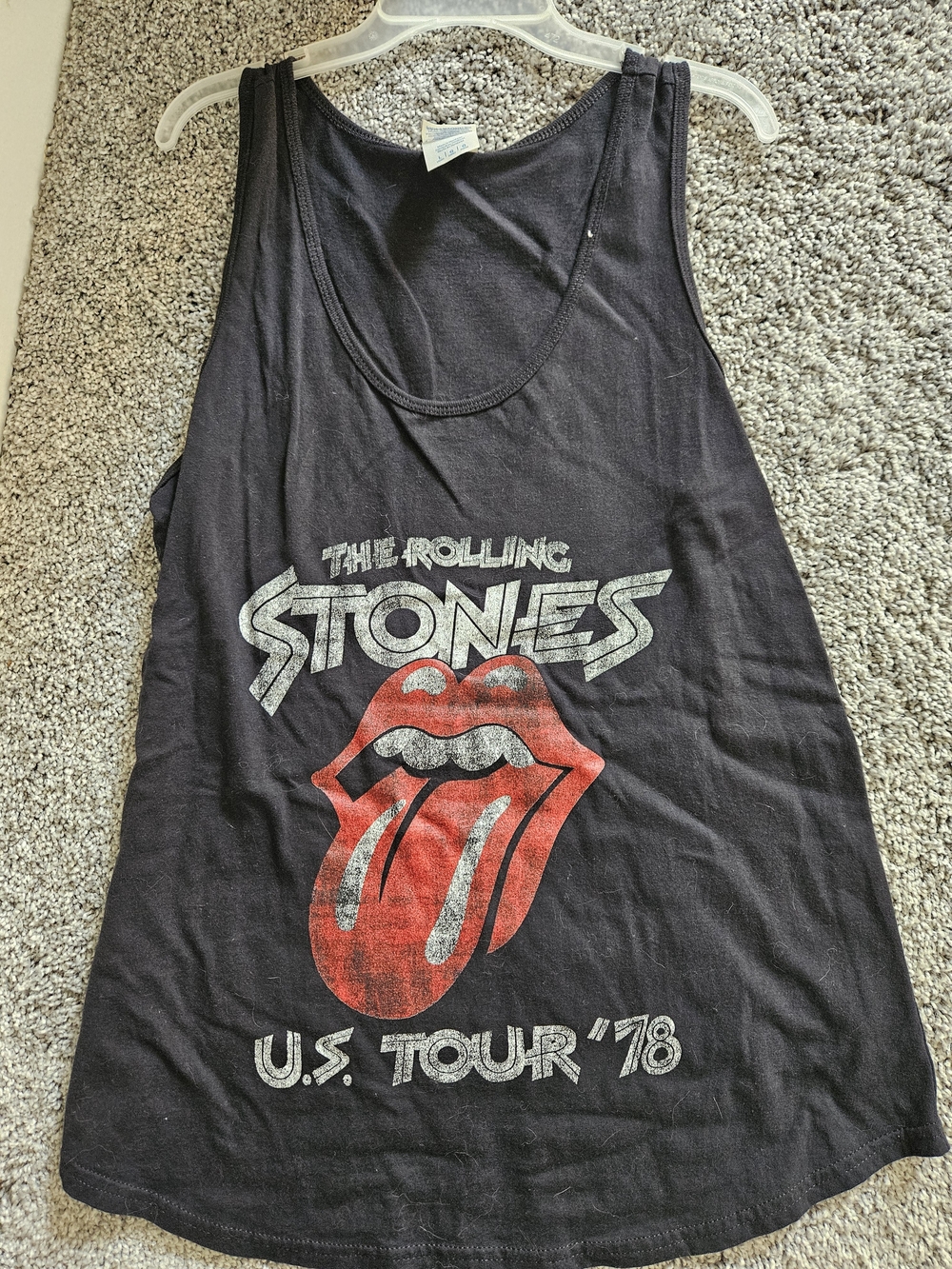 the Rolling Stones Black Tank Top with Red Tongue Graphic